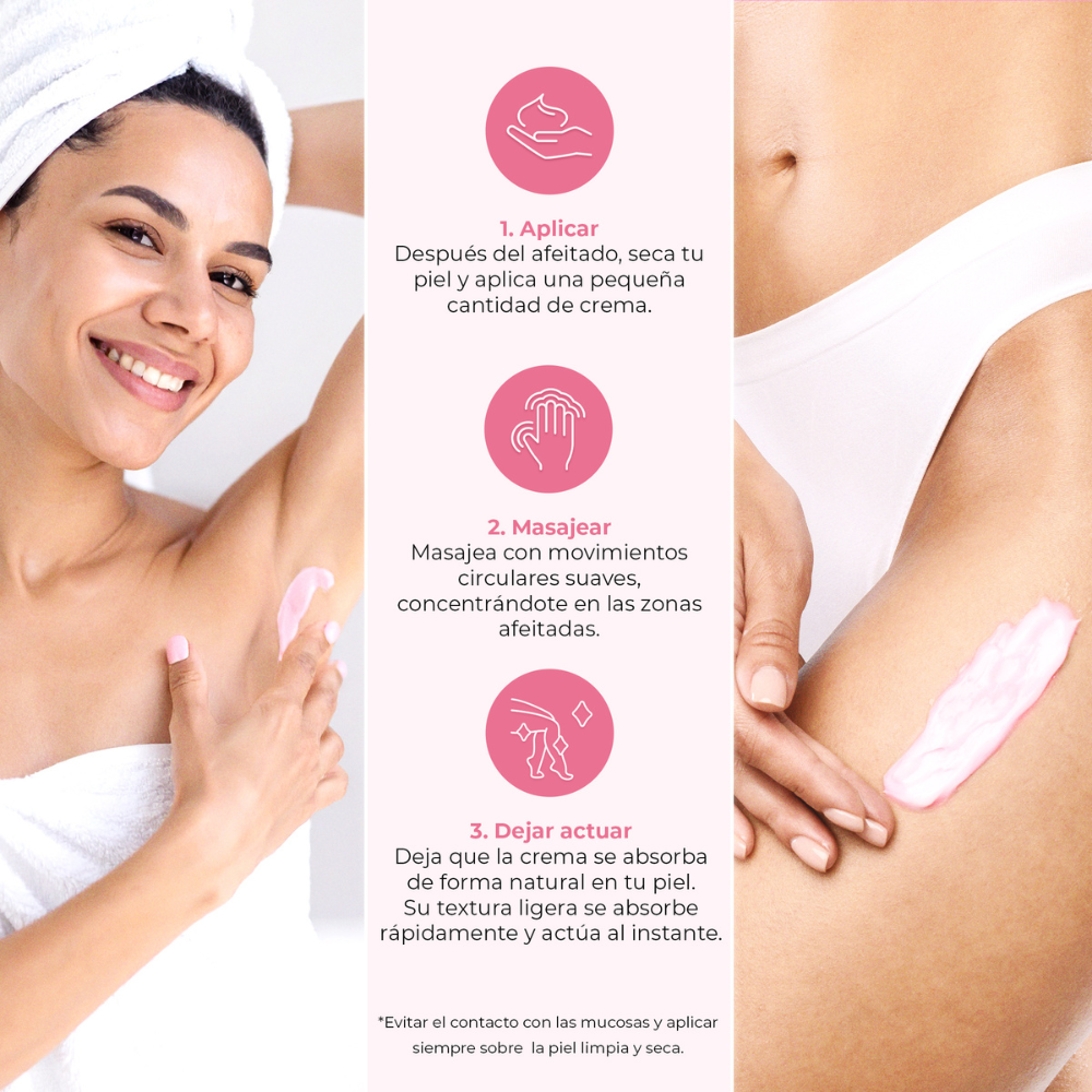 Guía paso a paso para aplicar la crema Blush Feather de LumiSilk después del afeitado: aplicar, masajear y dejar actuar para una piel suave e hidratada