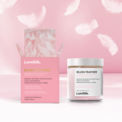 Crema post-afeitado Blush Feather de LumiSilk con fórmula nutritiva, hidratante y fragancia suave a vainilla y frutas
